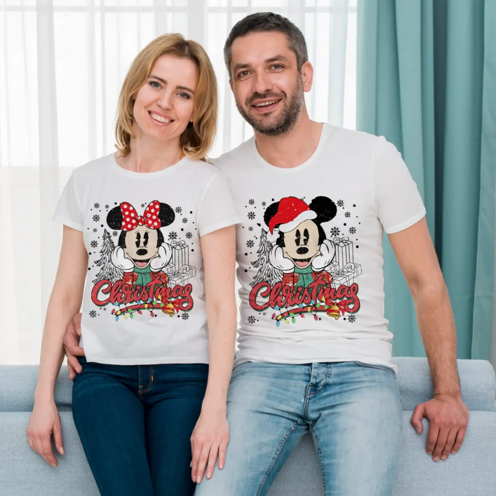 Mickey Minnie Disney Couple Christmas T-shirt Only Face